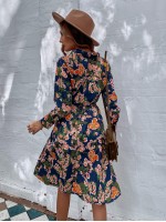 All Over Floral Print Button Front Belted Shirt Dress