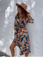 All Over Floral Print Button Front Belted Shirt Dress