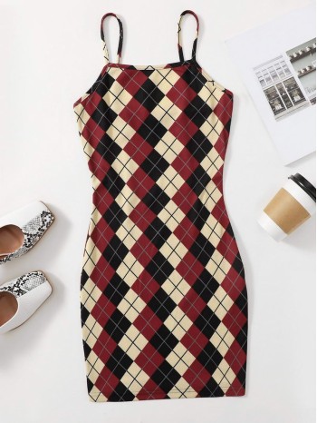 Argyle Pattern Bodycon Dress