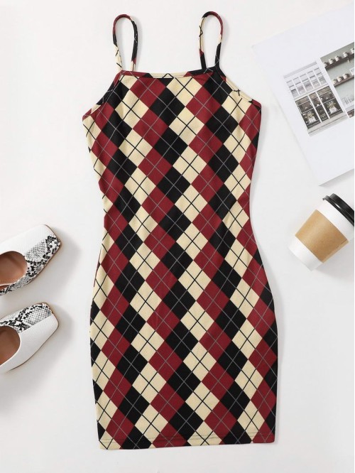 Argyle Pattern Bodycon Dress