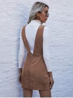 Zipper Back Corduroy Overall Dress