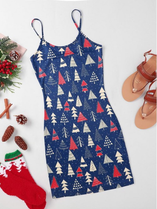 Allover Tree Print Slip Dress