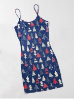 Allover Tree Print Slip Dress