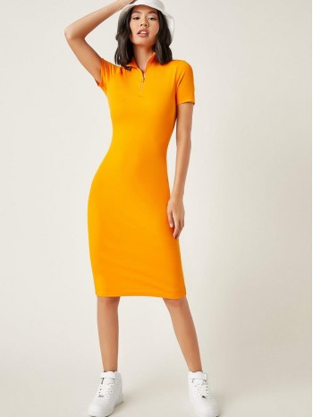 Zipper Half Placket Bodycon Dress