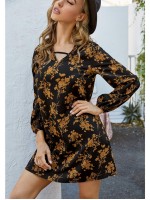 Allover Floral Print V-neck Tunic Dress