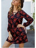 Allover Floral Print V-neck Tunic Dress