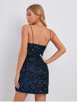 Zipper Back Sequin Slip Dress