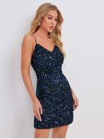 Zipper Back Sequin Slip Dress