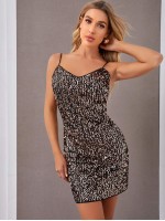 Zipper Back Sequin Slip Dress