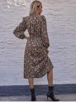 Allover Floral Bishop Sleeve A-line Dress