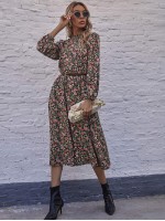 Allover Floral Bishop Sleeve A-line Dress