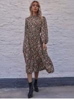 Allover Floral Bishop Sleeve A-line Dress