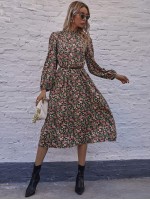 Allover Floral Bishop Sleeve A-line Dress