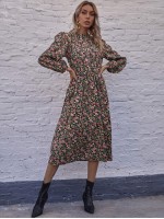 Allover Floral Bishop Sleeve A-line Dress