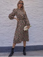 Allover Floral Bishop Sleeve A-line Dress