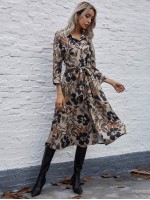 Allover Floral Belted Shirt Dress