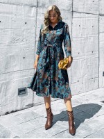 Allover Floral Belted Shirt Dress