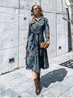 Allover Floral Belted Shirt Dress