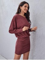 Asymmetrical Neck Rib-knit Blouson Dress