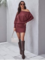 Asymmetrical Neck Rib-knit Blouson Dress