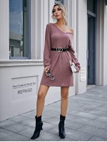 Waffle Knit Drop Shoulder Dress Without Belt