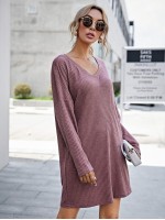 Waffle Knit Drop Shoulder Dress Without Belt