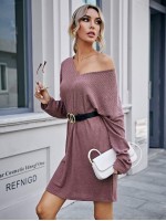 Waffle Knit Drop Shoulder Dress Without Belt