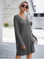 Waffle Knit Drop Shoulder Dress Without Belt