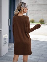 Waffle Knit Drop Shoulder Dress Without Belt