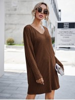 Waffle Knit Drop Shoulder Dress Without Belt