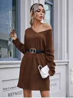 Waffle Knit Drop Shoulder Dress Without Belt