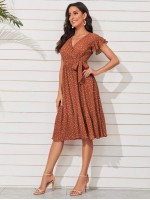 Allover Print Side Knot Ruffle Hem Dress