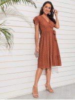 Allover Print Side Knot Ruffle Hem Dress