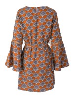 Bell Sleeve Belted Allover Print Dress