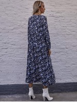 Allover Floral Tie Front Smock Dress