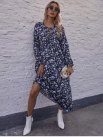 Allover Floral Tie Front Smock Dress