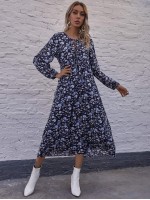 Allover Floral Tie Front Smock Dress