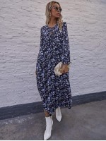 Allover Floral Tie Front Smock Dress