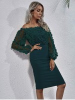 Bardot Appliques Mesh Sleeve Fitted Dress