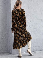 Allover Floral Print Surplice Neck Dress Without Belt