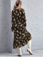 Allover Floral Print Surplice Neck Dress Without Belt