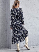 Allover Floral Print Surplice Neck Dress Without Belt