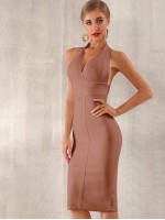 Backless Zip Back Halter Bandage Dress