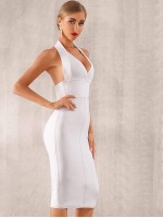 Backless Zip Back Halter Bandage Dress