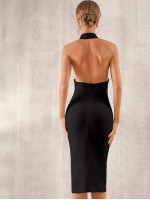 Backless Zip Back Halter Bandage Dress