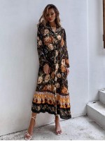 Allover Floral Notched Neck Button Up Dress Without Belt