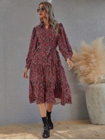 All Over Floral Print Button Front Belted Shirt Dress