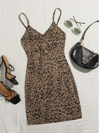 Wrap Detail Leopard Cami Bodycon Dress