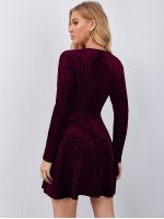 Zipper Back Rib-knit Velvet Dress