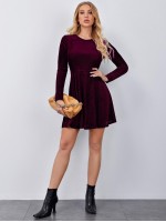 Zipper Back Rib-knit Velvet Dress